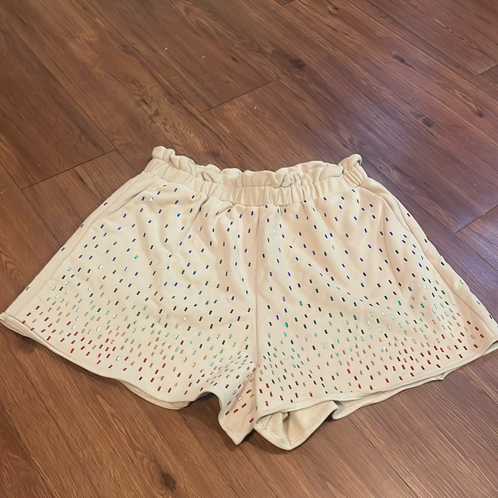 Queen of Sparkles Cream Shorts with Rainbow Accents